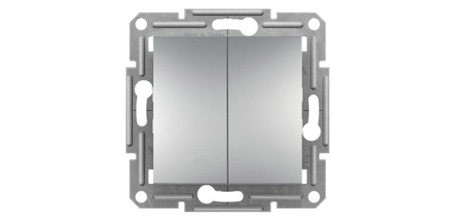 Вимикач 2-клавішний кнопковий самозажимний Asfora алюміній Вимикач 2-клавішний кнопковий самозажимний Asfora алюміній