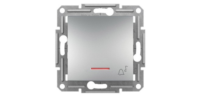 Вимикач 1-клавішний з підсвіткою кнопковий «Дзвінок» Asfora алюміній