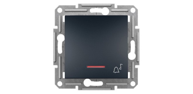 Вимикач 1-клавішний з підсвіткою кнопковий «Дзвінок» Asfora антрацит Вимикач 1-клавішний з підсвіткою кнопковий «Дзвінок» Asfora антрацит