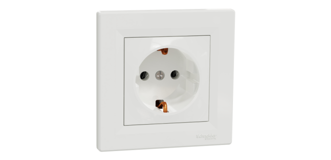 Розетка одинарна з заземленням Asfora біла EPH2900121 Розетка одинарна з заземленням Asfora біла EPH2900121