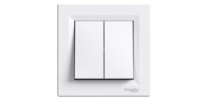 Вимикач 2-клавішний кнопковий самозажимний Asfora білий Вимикач 2-клавішний кнопковий самозажимний Asfora білий