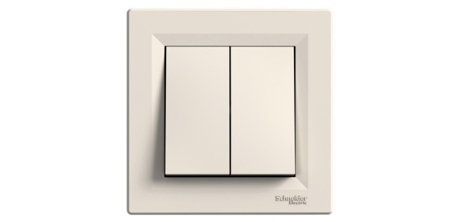 Вимикач 2-клавішний кнопковий самозажимний Asfora крем Вимикач 2-клавішний кнопковий самозажимний Asfora крем