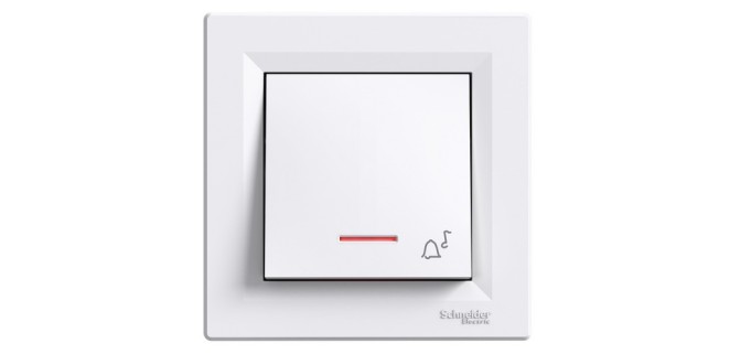 Вимикач 1-клавішний з підсвіткою кнопковий «Дзвінок» Asfora білий