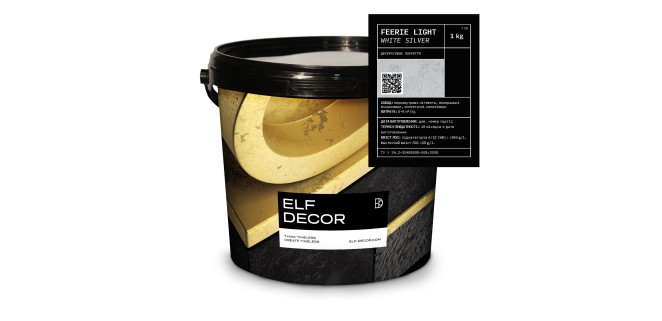 Feerie Light White Silver Феєрія декоративна фарба з скляними перлинами Elf Decor 1 кг, 5-6 кг/м2