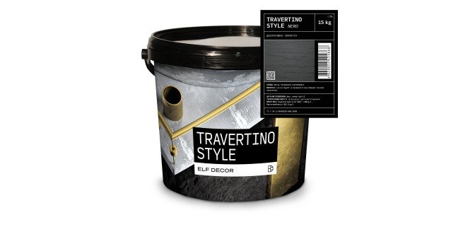 Travertino Style Nero Травертин Стайл Чорна декоративна штукатурка Elf Decor 15 кг, 1,8-2,2 к/м2