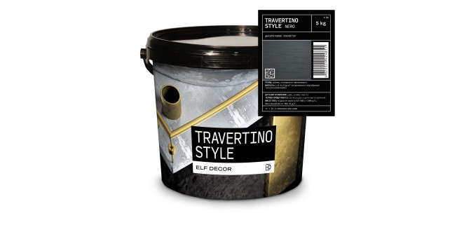 Travertino Style Nero Травертин Стайл Чорна декоративна штукатурка Elf Decor 5 кг, 1,8-2,2 к/м2