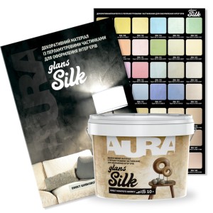 Декоративне покриття Мокрий шовк Aura Silk Glans з шовковистим блиском та перламутровим ефектом срібне 10 л (11,9 кг)
