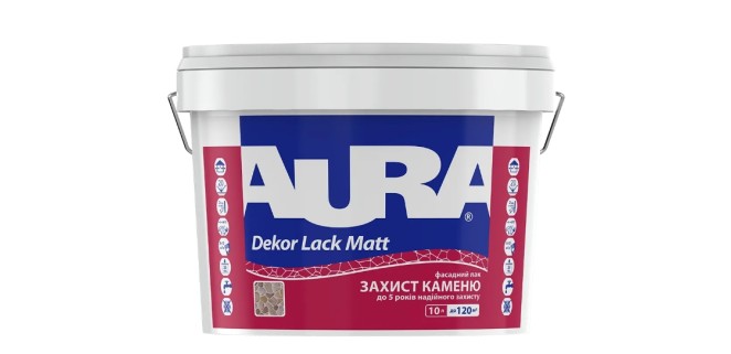 Лак для каменю фасадний напівматовий акриловий водорозріджуваний Aura Dekor Lack Matt, 10 л, напівматовий Лак для каменю фасадний напівматовий акриловий водорозріджуваний Aura Dekor Lack Matt, 10 л, напівматовий