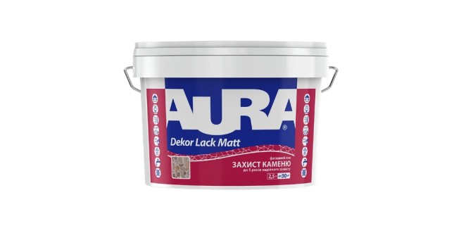 Лак для каменю фасадний напівматовий акриловий водорозріджуваний Aura Dekor Lack Matt, 2,5 л, напівматовий Лак для каменю фасадний напівматовий акриловий водорозріджуваний Aura Dekor Lack Matt, 2,5 л, напівматовий