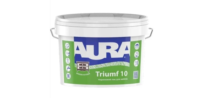 Лак акриловий для меблів Aura Triumf 10, 0,75 л, безбарвний, напівматовий Лак акриловий для меблів Aura Triumf 10, 0,75 л, безбарвний, напівматовий