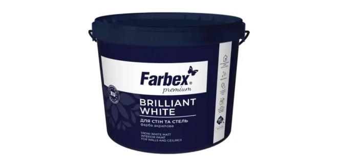 Фарба для стін та стель білосніжна водно-дисперсійна акрилова Farbex Brilliant White, 14 кг