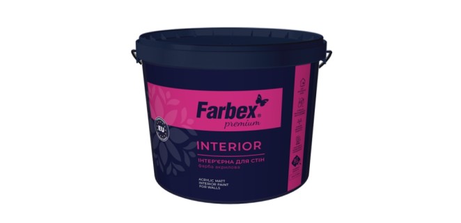 Фарба інтер'єрна високоякісна водно-дисперсійна акрилова Farbex Interior, 7 кг