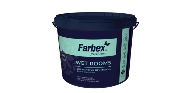 Фарба для вологих приміщень водно-дисперсійна акрилова Farbex Wet Rooms, 7 кг