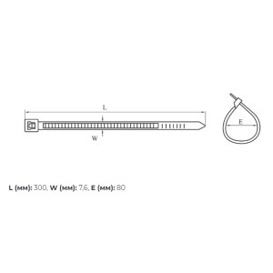 Стяжка кабельна нейлонова біла 7,6х300 мм, 100 шт Стяжка кабельна нейлонова біла 7,6х300 мм, 100 шт