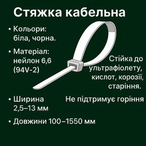 Стяжка кабельна нейлонова з кріпильною голівкою  CHS-120PT, 100 шт