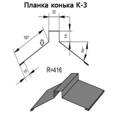 Планка конька К-3 R 416 длина 2м ЦИНК 