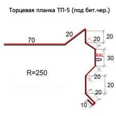 Торцевая планка ТП-5 R 250 (под бит.чер.) длина 2м МАТПОЛИЭСТЕР