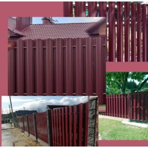 Металевий штахетник напівкруглий двосторонній з матовим покриттям Ral 3005 (червоне вино), 0,45 мм Металевий штахетник напівкруглий двосторонній з матовим покриттям Ral 3005 (червоне вино), 0,45 мм