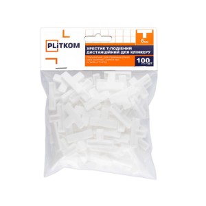 Хрестик Т-подібний дистанційний для клінкеру 8 мм Plitkom, 100 шт